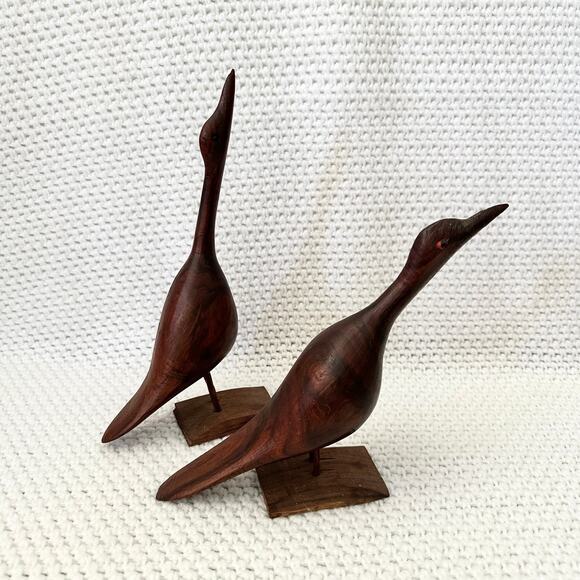 Vintage Other - Mid Century Modern MCM Teak Pair Bird Standing Perched Figurines 7.5" 10"